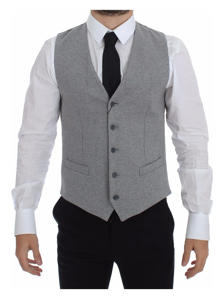 Gray Cotton Stretch Dress Vest Blazer