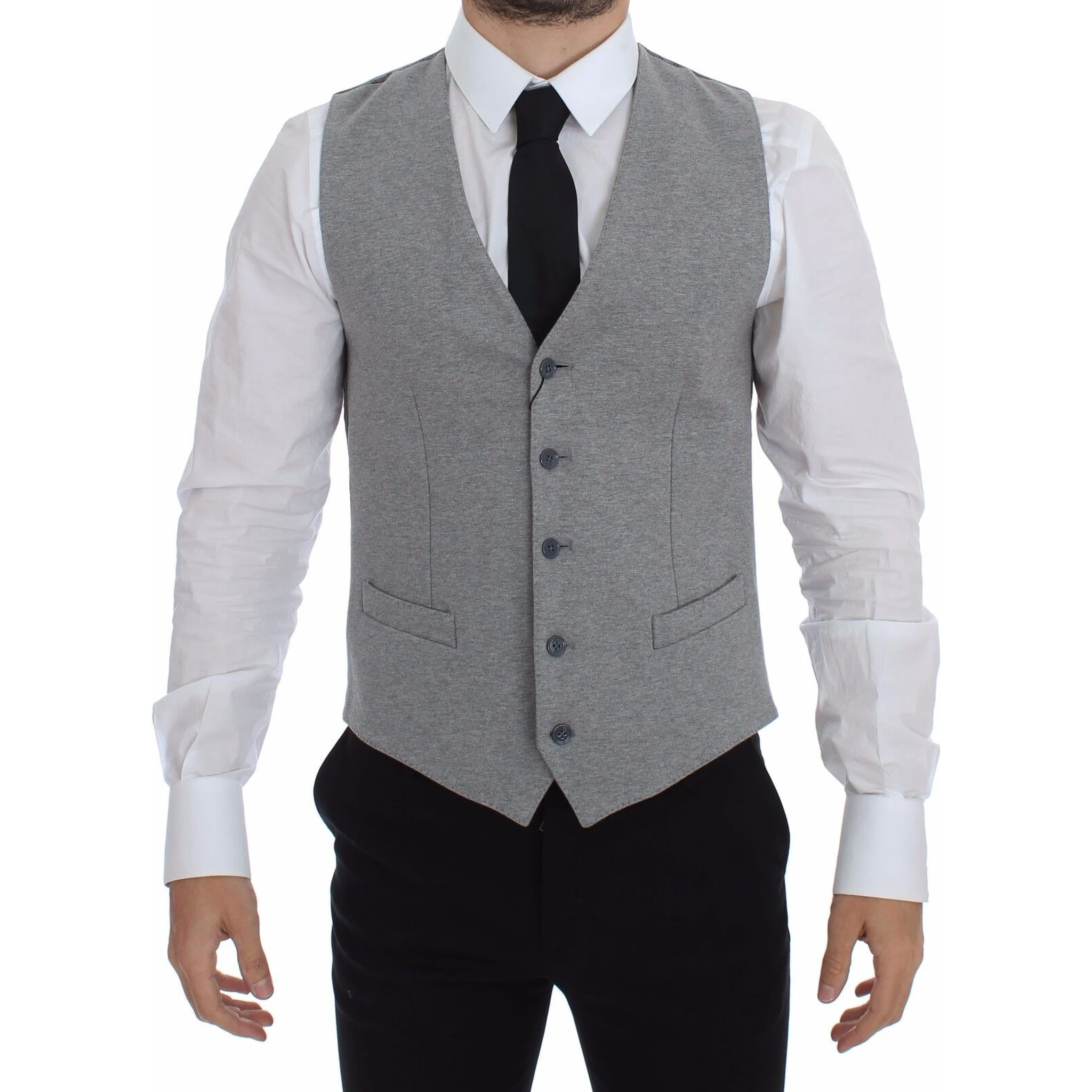 Gray Cotton Stretch Dress Vest Blazer