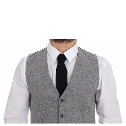 Gray Cotton Stretch Dress Vest Blazer