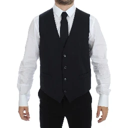 Blue Cotton Stretch Dress Vest Blazer