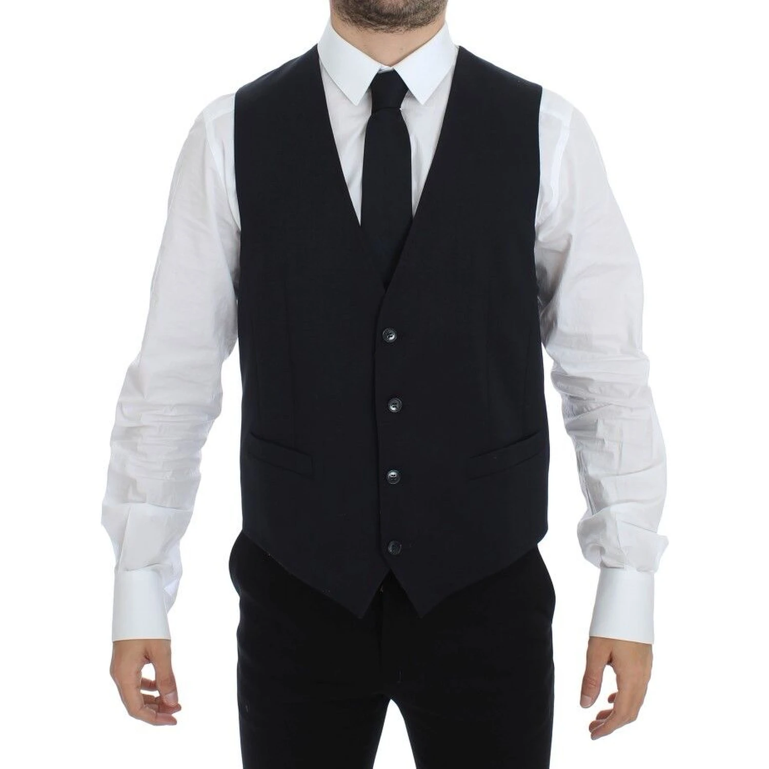 Blue Cotton Stretch Dress Vest Blazer