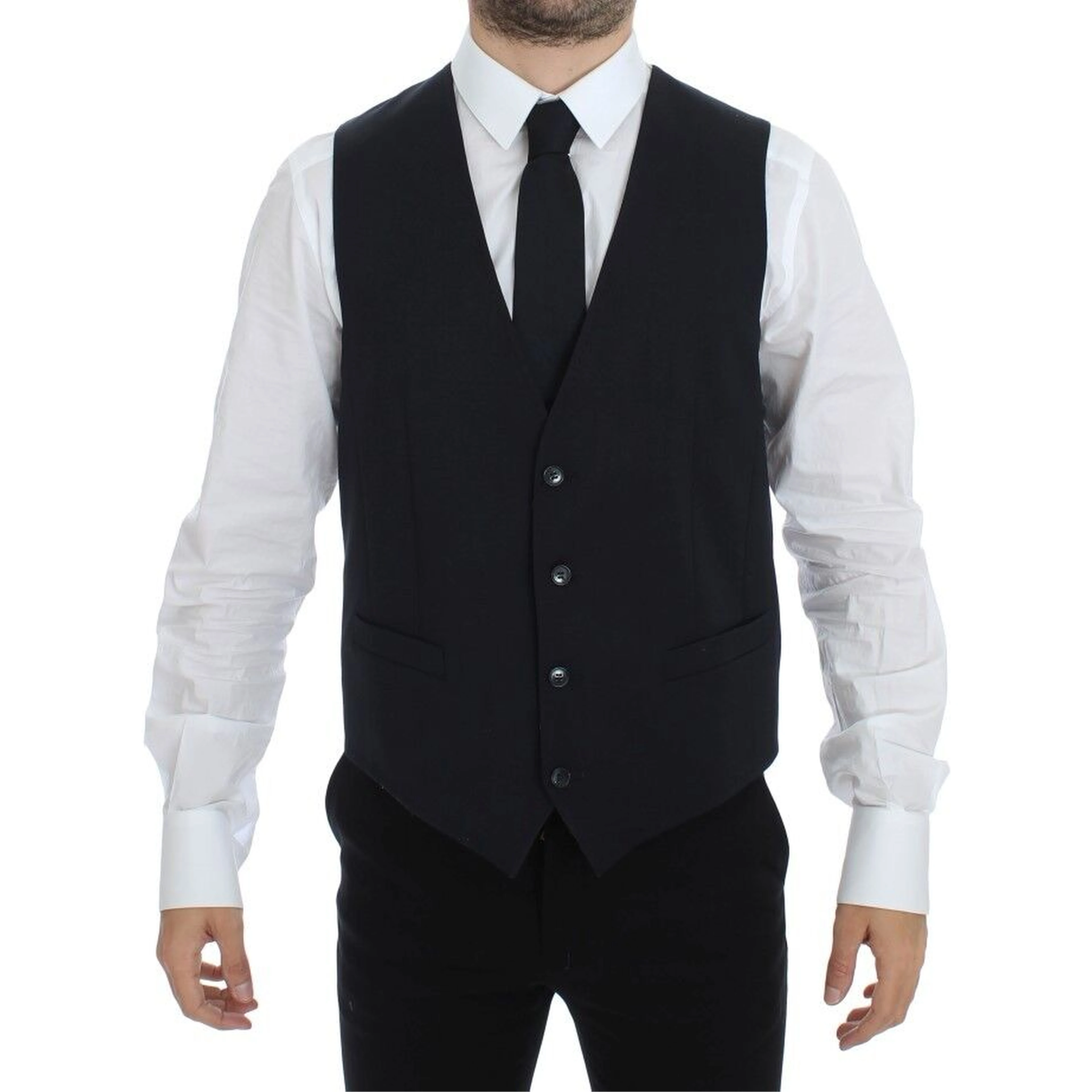Blue Cotton Stretch Dress Vest Blazer