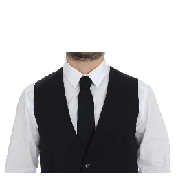 Blue Cotton Stretch Dress Vest Blazer