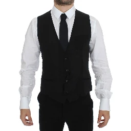 Black Wool Formal Dress Vest Gilet Jacket