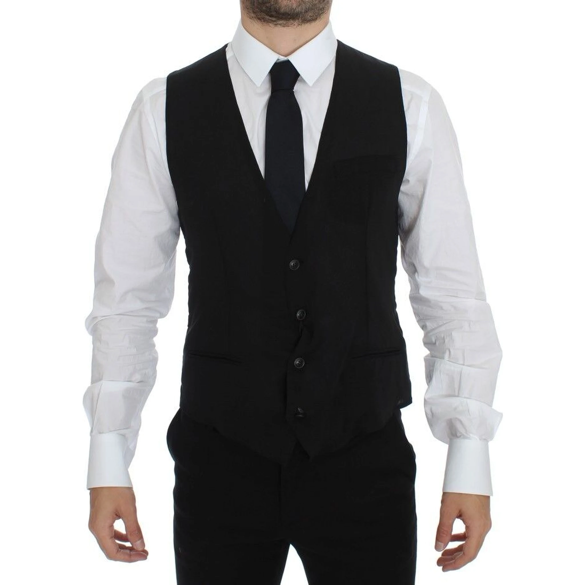 Black Wool Formal Dress Vest Gilet Jacket