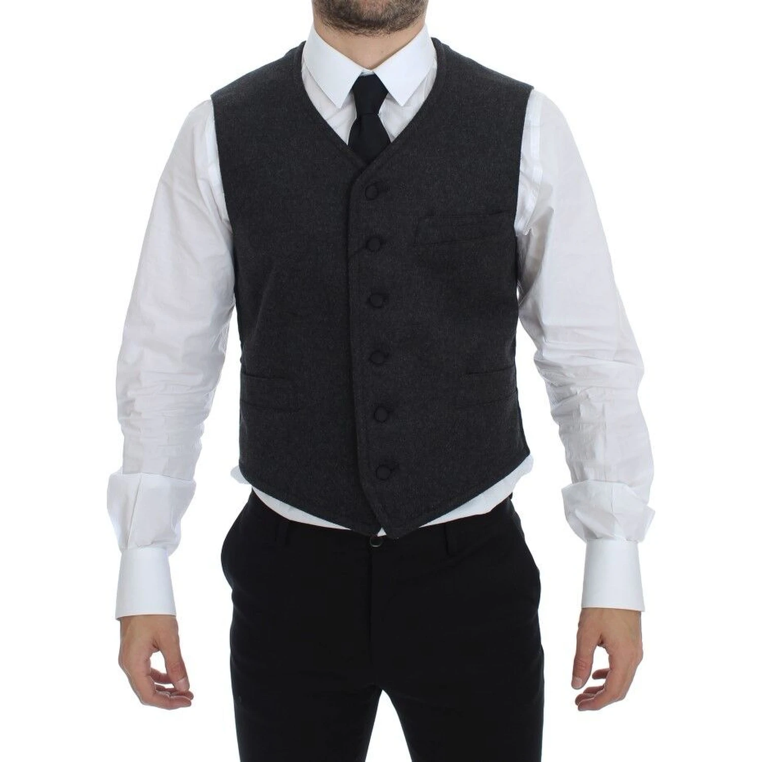 Gray Wool Blend Logo Vest Gilet Weste