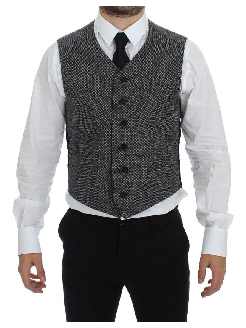 Gray Cotton Blend Logo Vest Gilet Weste