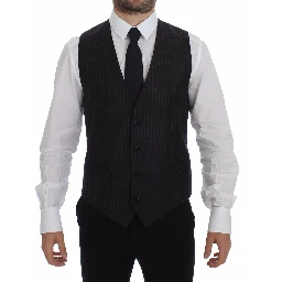 Gray Striped Wool Logo Vest Gilet Vests