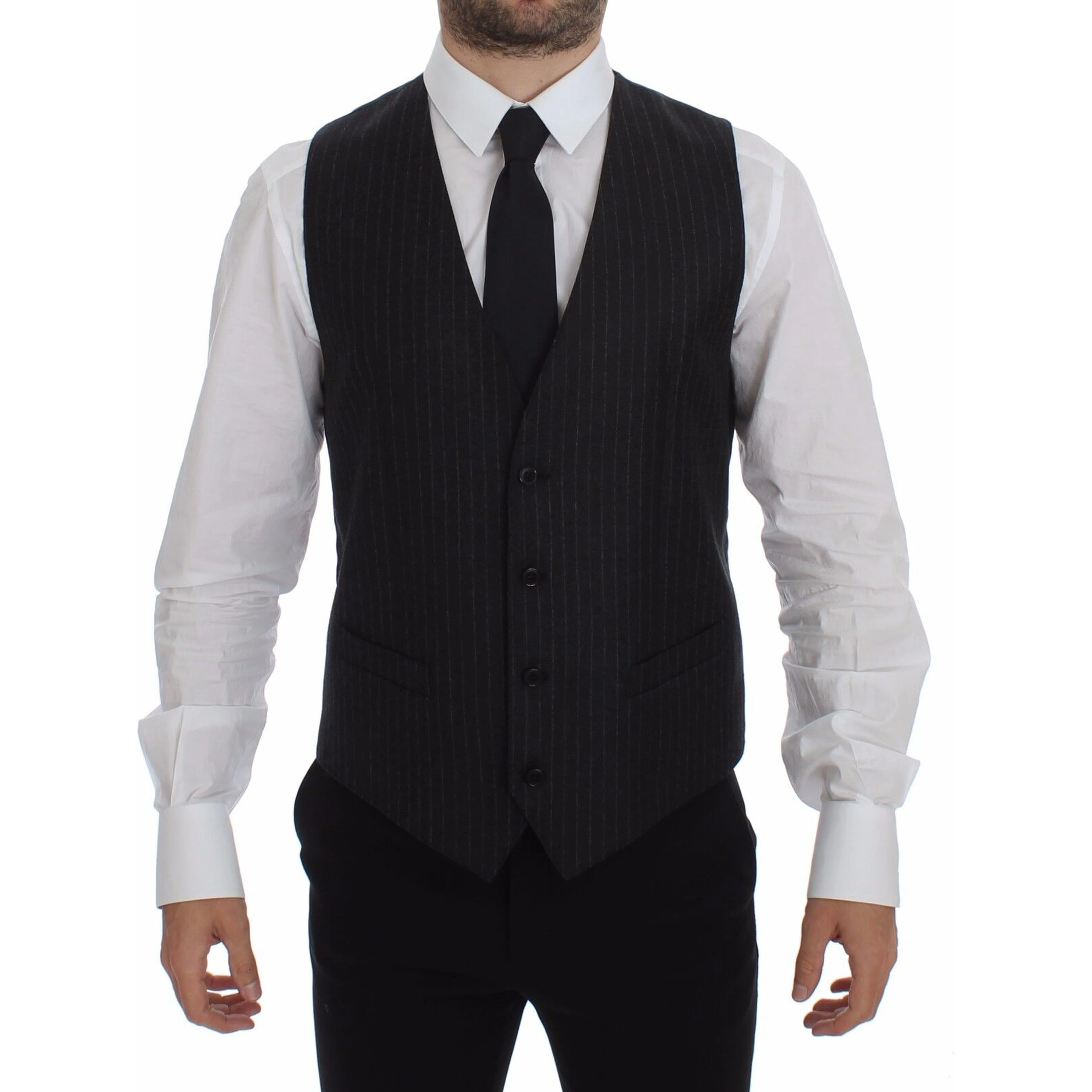 Gray Striped Wool Logo Vest Gilet Vests