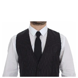 Gray Striped Wool Logo Vest Gilet Vests