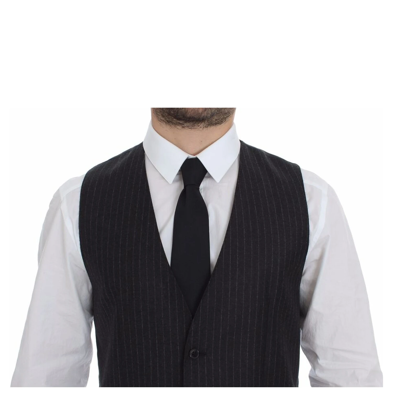 Gray Striped Wool Logo Vest Gilet Vests