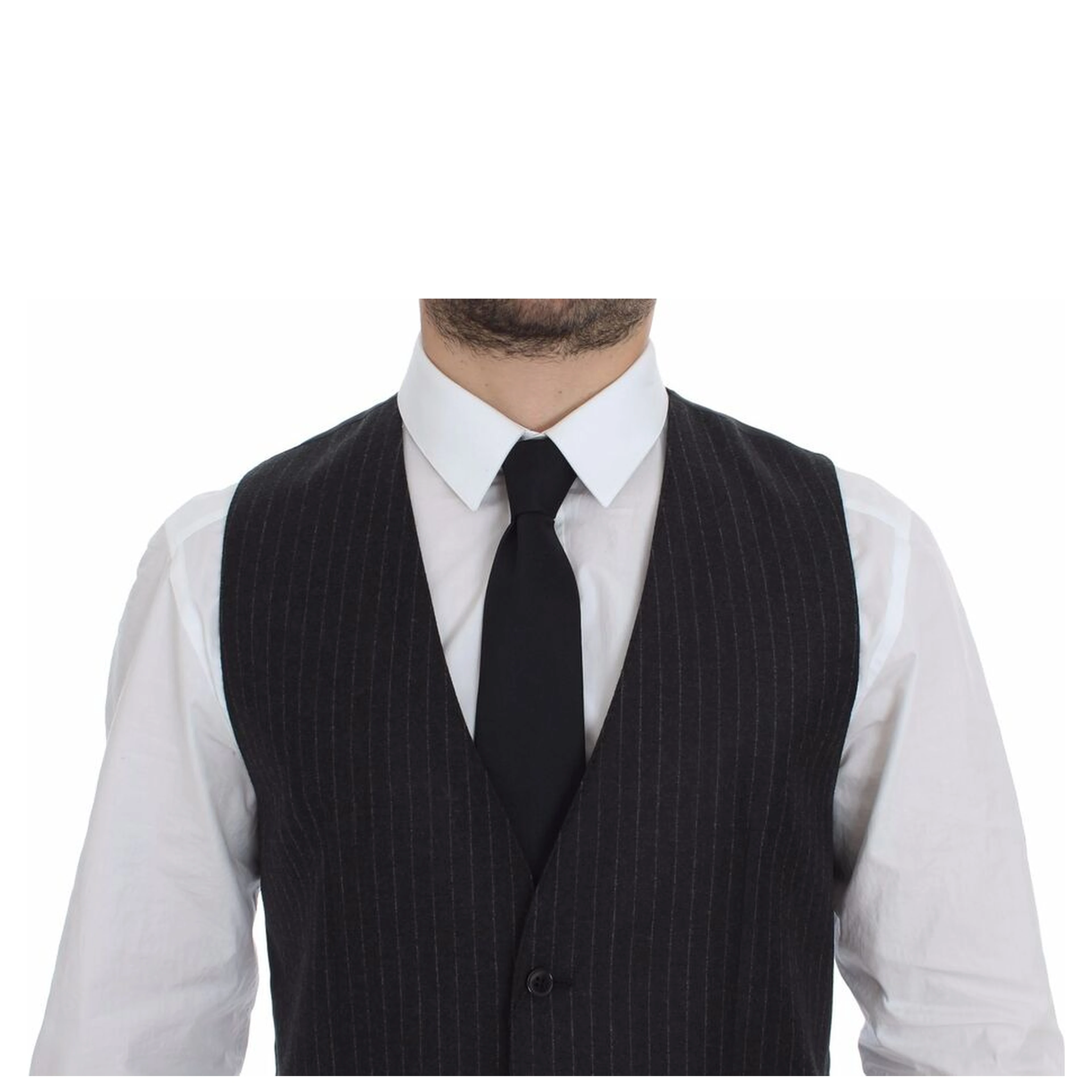 Gray Striped Wool Logo Vest Gilet Vests
