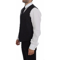 Gray Striped Wool Logo Vest Gilet Vests