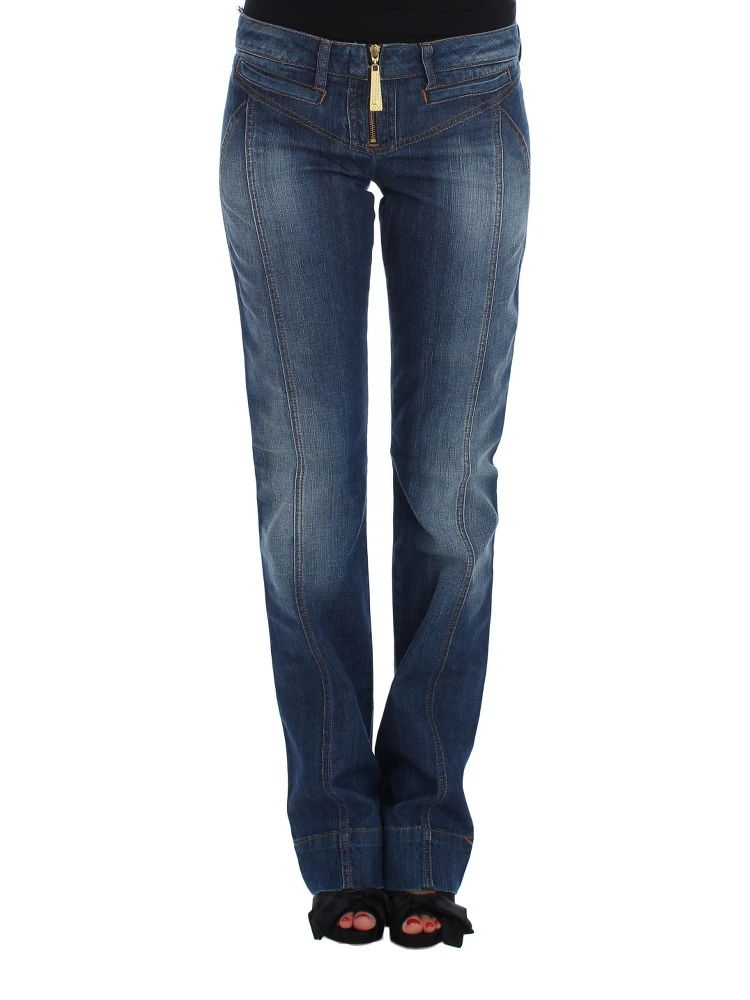 Blue Wash Cotton Stretch Boot Cut Jeans