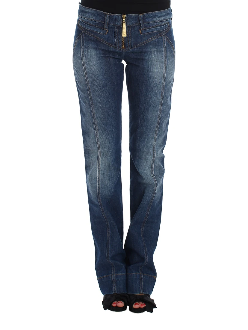 Blue Wash Cotton Stretch Boot Cut Jeans