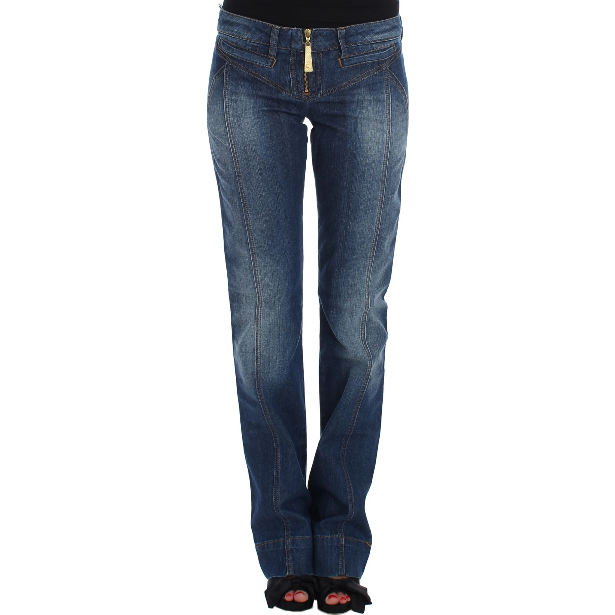 Blue Wash Cotton Stretch Boot Cut Jeans