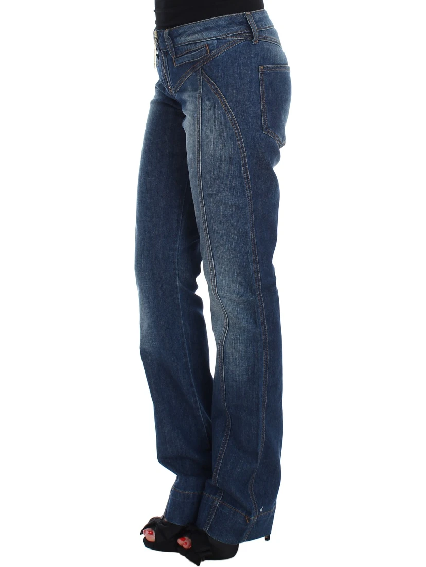 Blue Wash Cotton Stretch Boot Cut Jeans