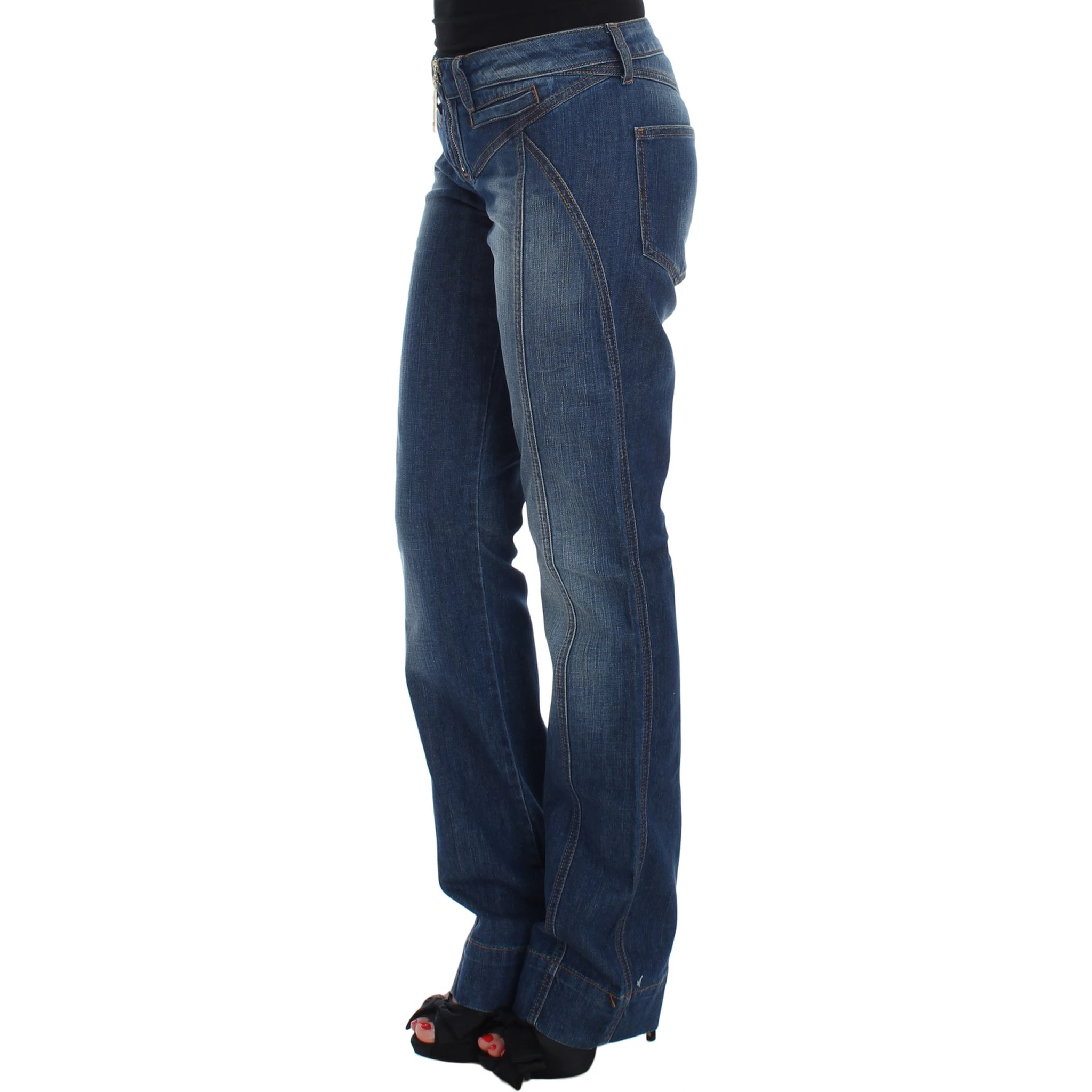Blue Wash Cotton Stretch Boot Cut Jeans