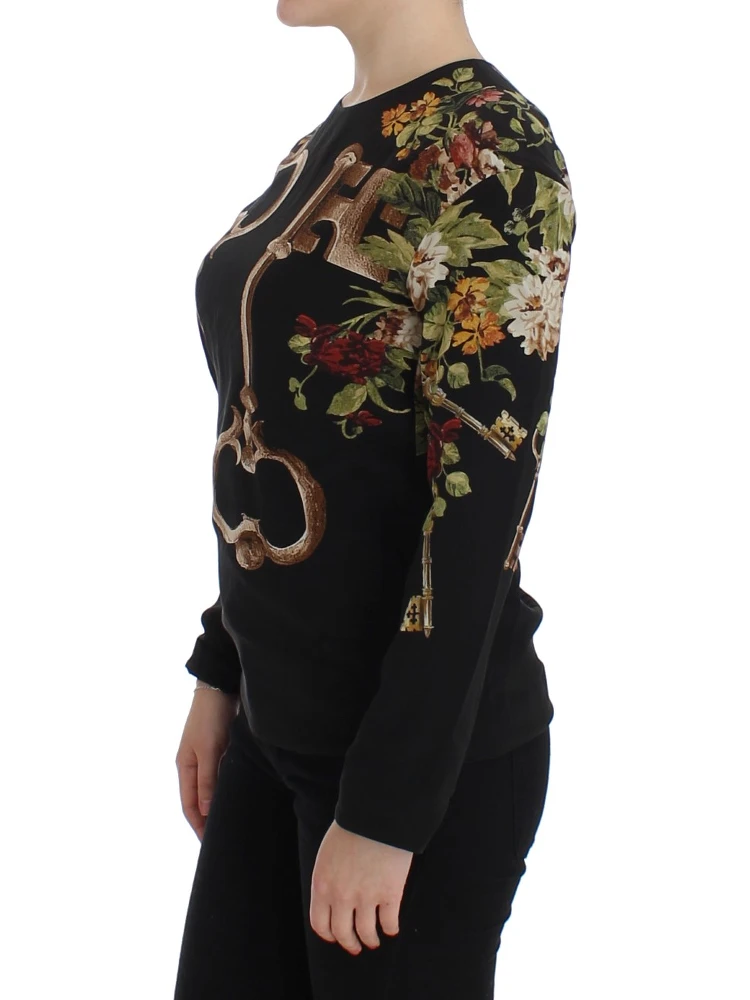 Black Key Floral Print Silk Blouse Top alternative