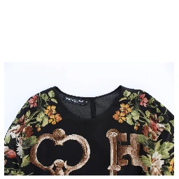 Black Key Floral Print Silk Blouse Top