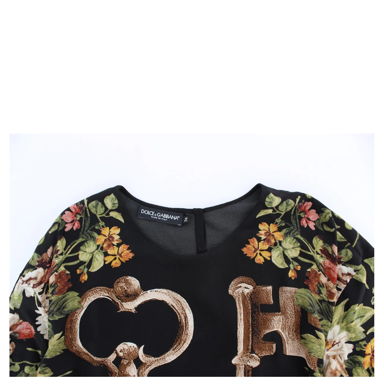 Black Key Floral Print Silk Blouse Top