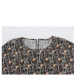 Gray Gold Key Print Silk Blouse T-shirt