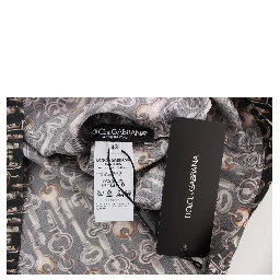 Gray Gold Key Print Silk Blouse T-shirt