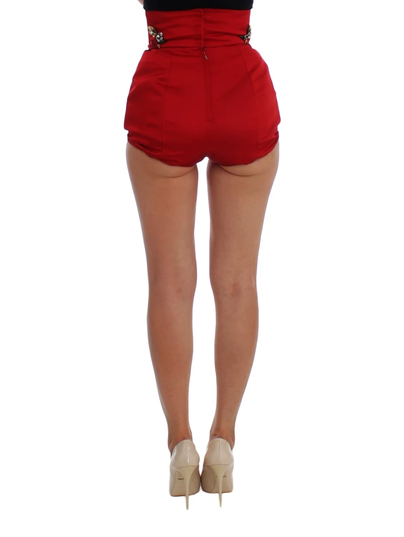 Red Silk Crystal Roses Shorts