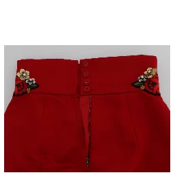 Red Silk Crystal Roses Shorts