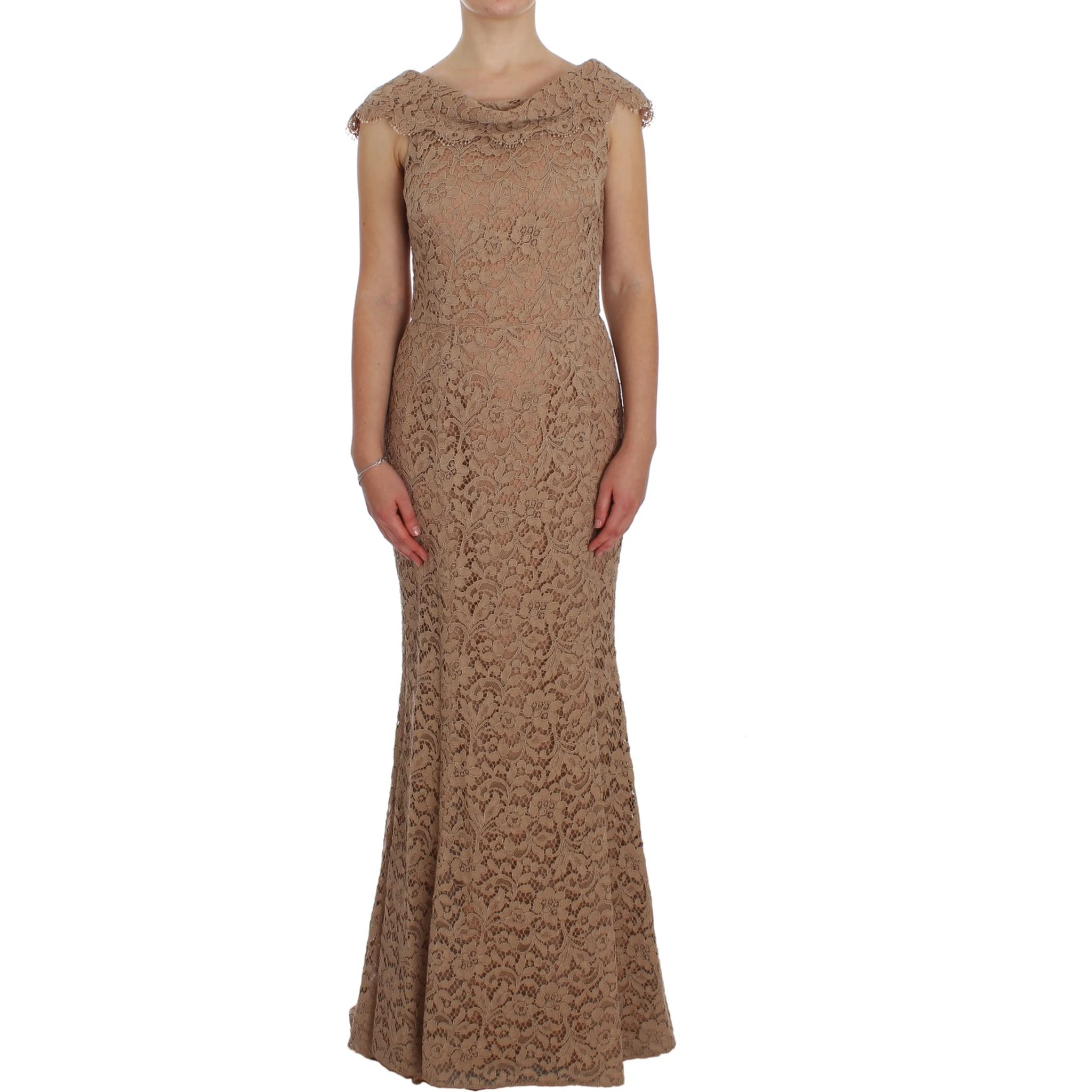 Pink Floral Lace Full Length Sheath Dress