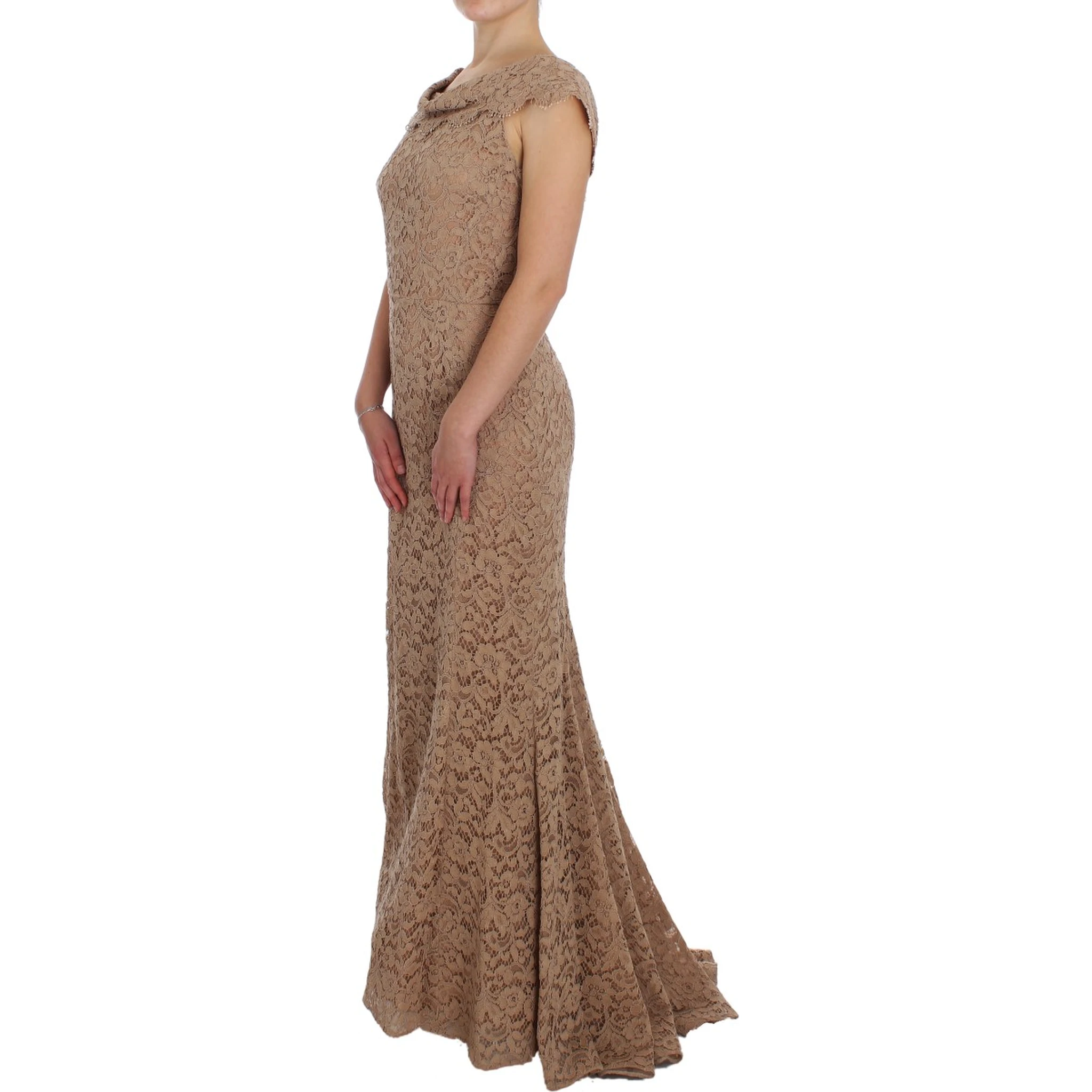 Pink Floral Lace Full Length Sheath Dress