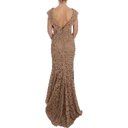 Pink Floral Lace Full Length Sheath Dress