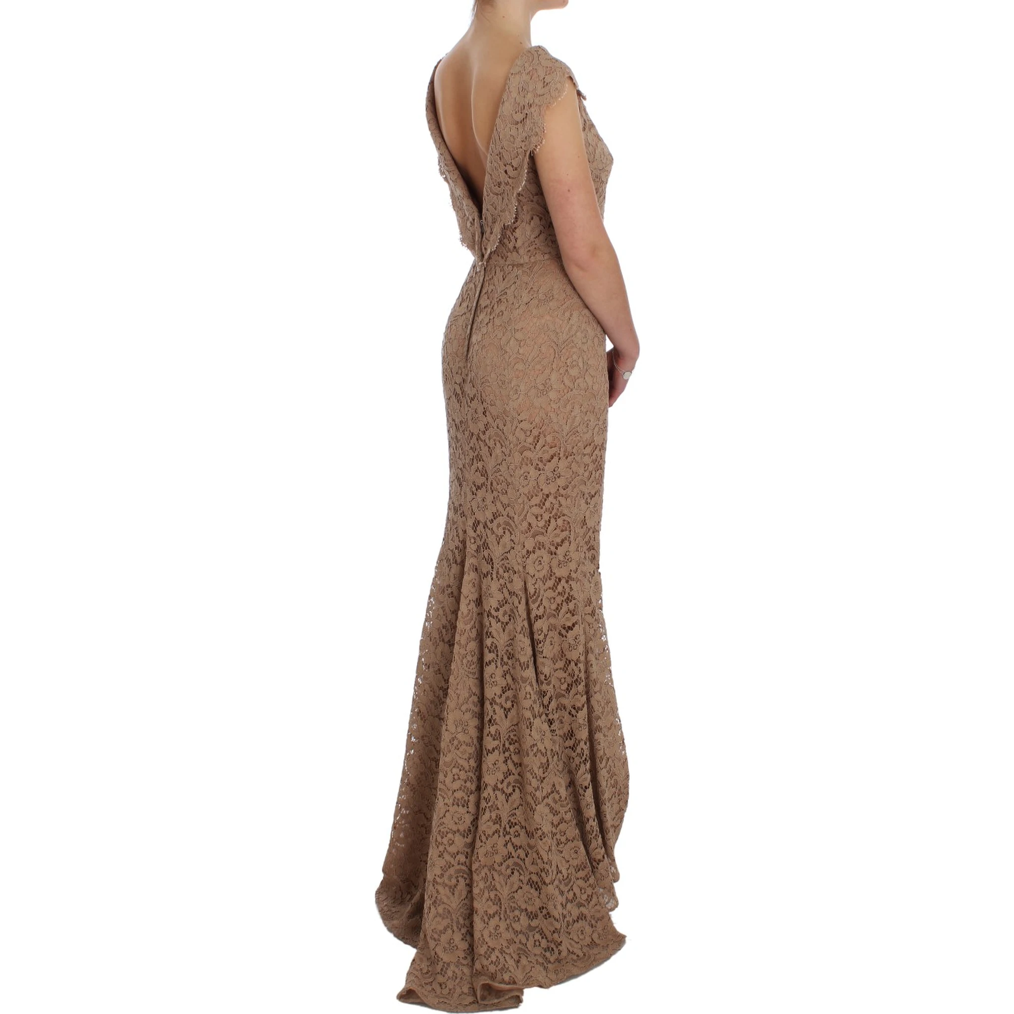 Pink Floral Lace Full Length Sheath Dress