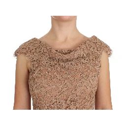 Pink Floral Lace Full Length Sheath Dress