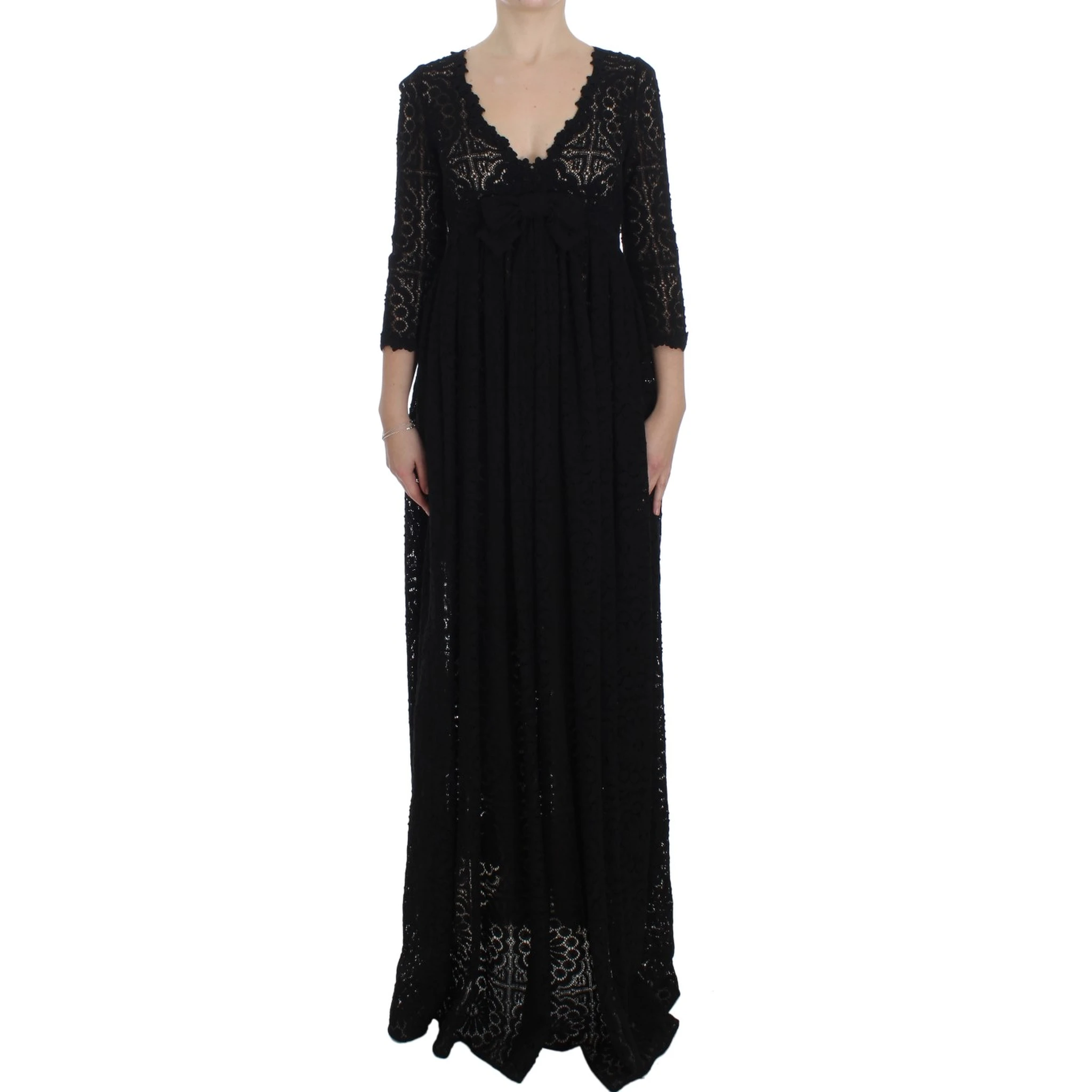 Black Ricamo Knitted Full Length Maxi Dress