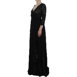 Black Ricamo Knitted Full Length Maxi Dress