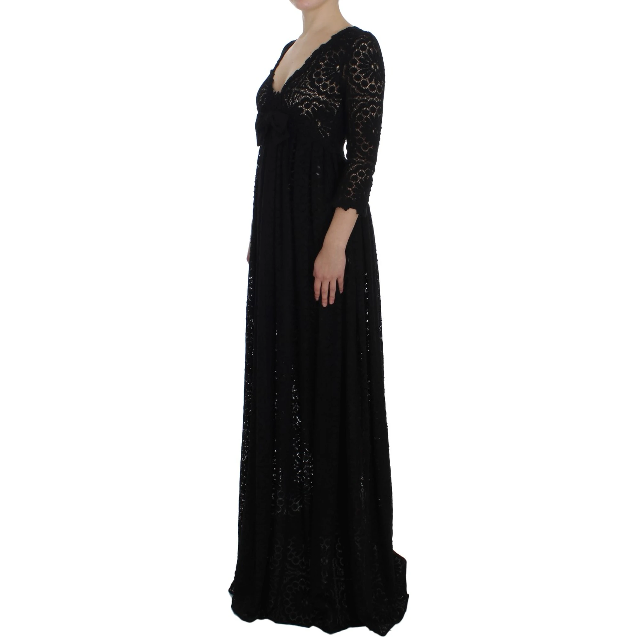 Black Ricamo Knitted Full Length Maxi Dress