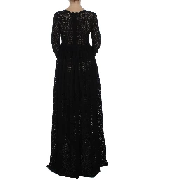 Black Ricamo Knitted Full Length Maxi Dress