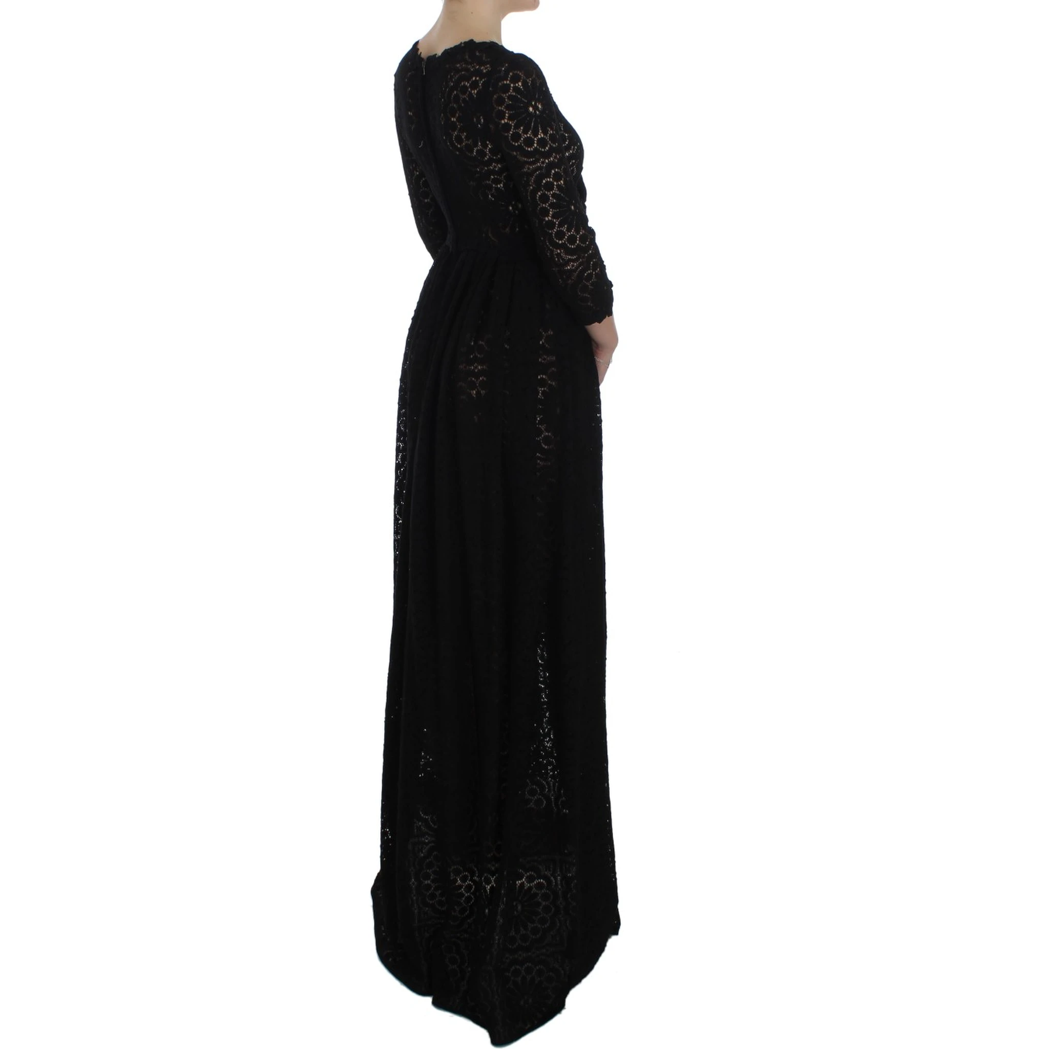 Black Ricamo Knitted Full Length Maxi Dress