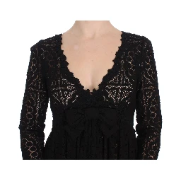 Black Ricamo Knitted Full Length Maxi Dress