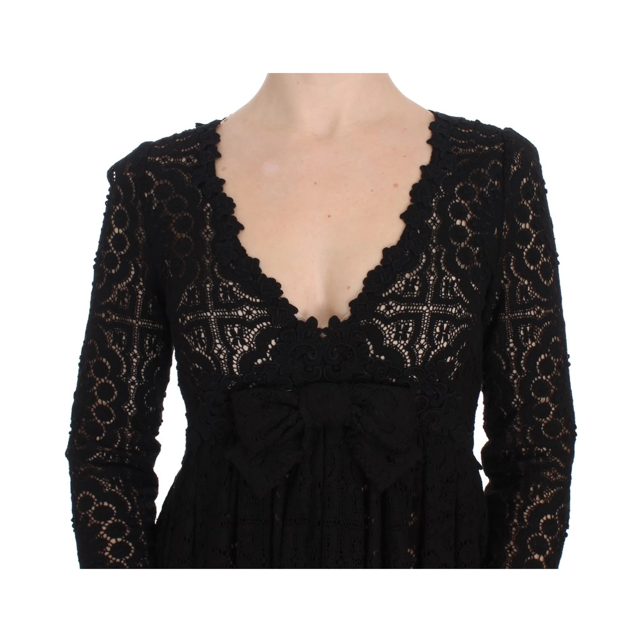 Black Ricamo Knitted Full Length Maxi Dress