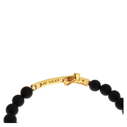 Matte Onyx Stone Gold CZ Cross 925 Silver Bracelet