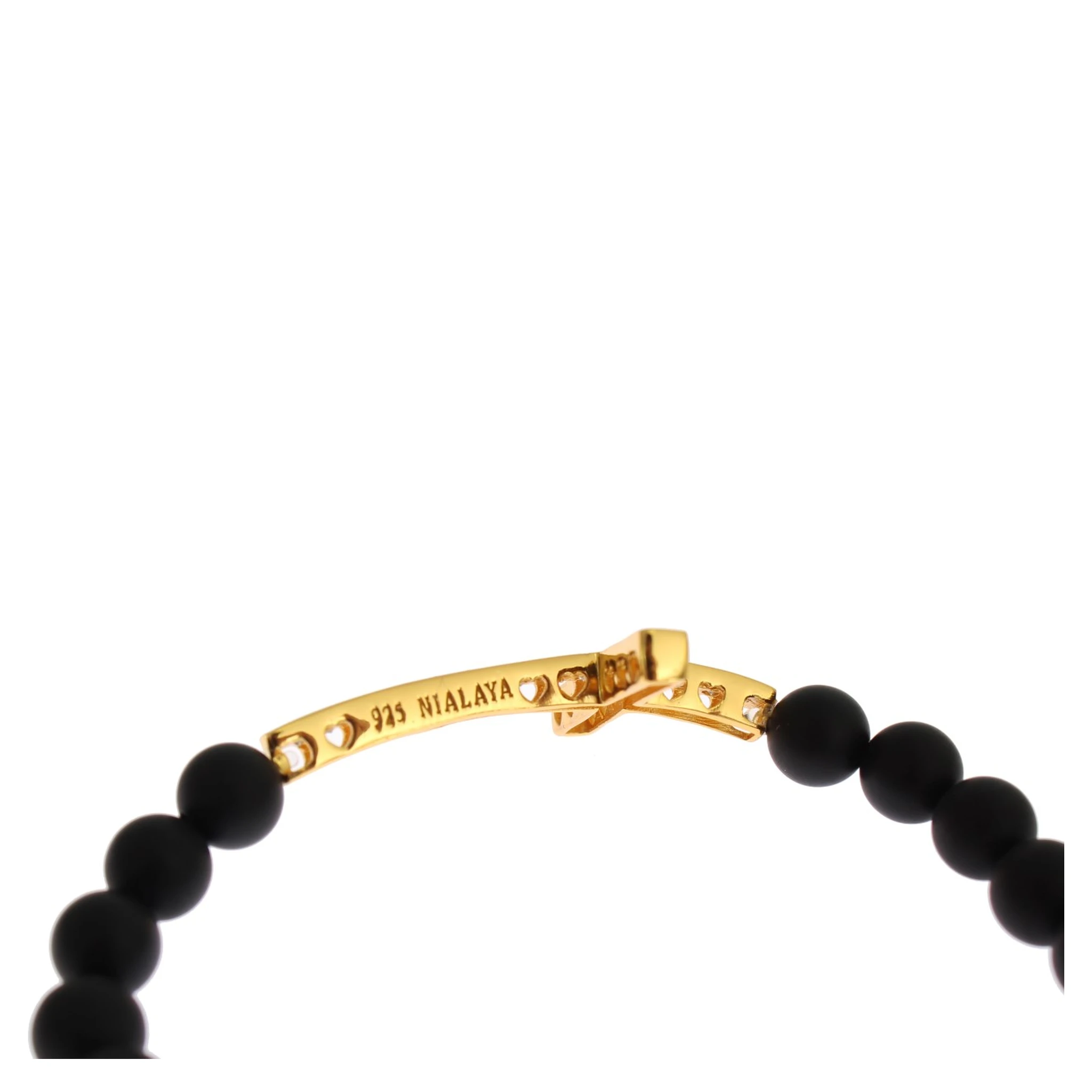 Matte Onyx Stone Gold CZ Cross 925 Silver Bracelet