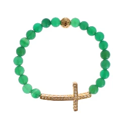 Jade Stone Gold CZ Cross 925 Silver Bracelet