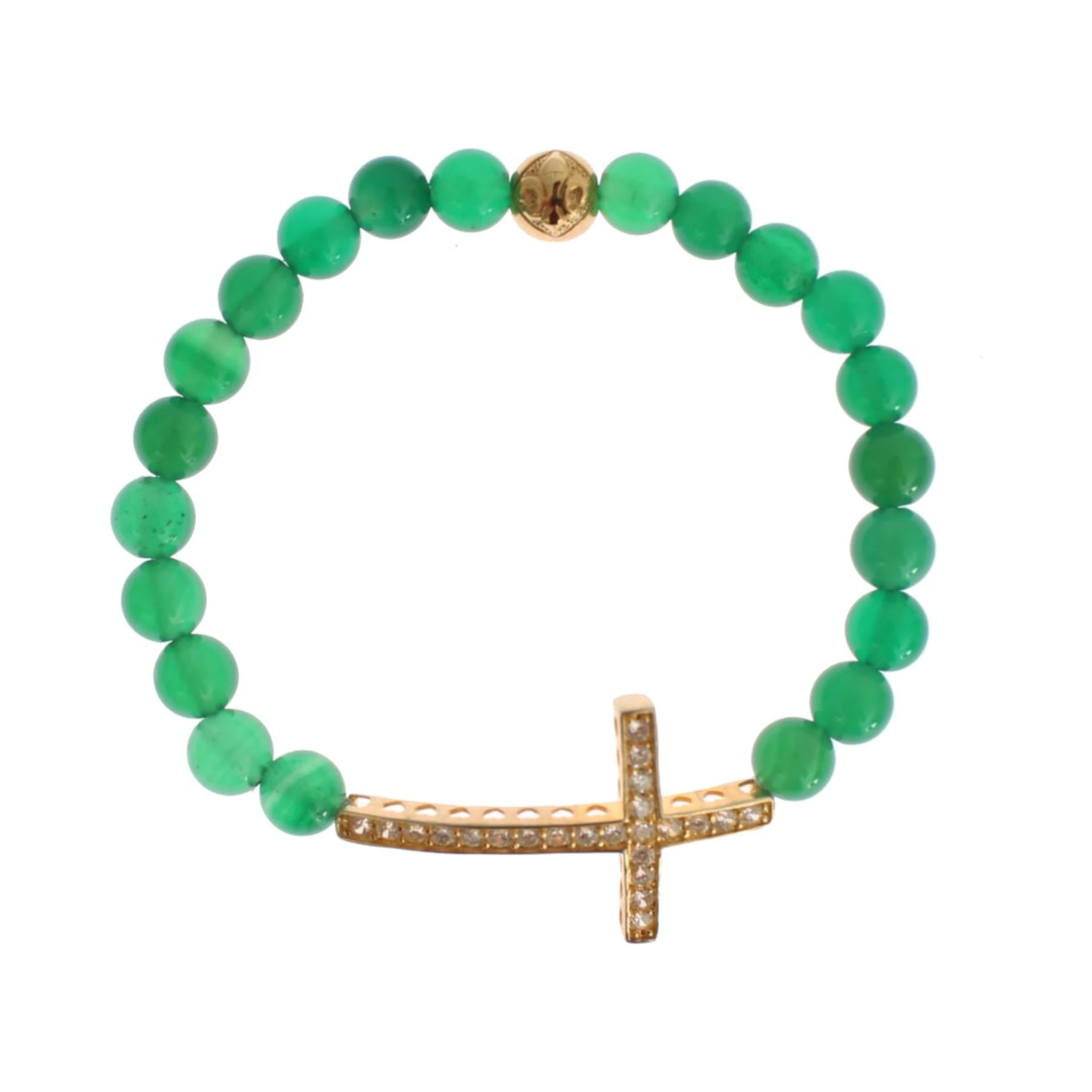Jade Stone Gold CZ Cross 925 Silver Bracelet