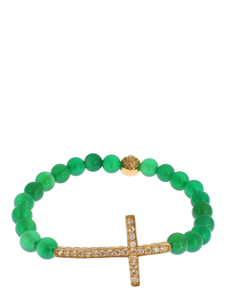 Jade Stone Gold CZ Cross 925 Silver Bracelet alternative