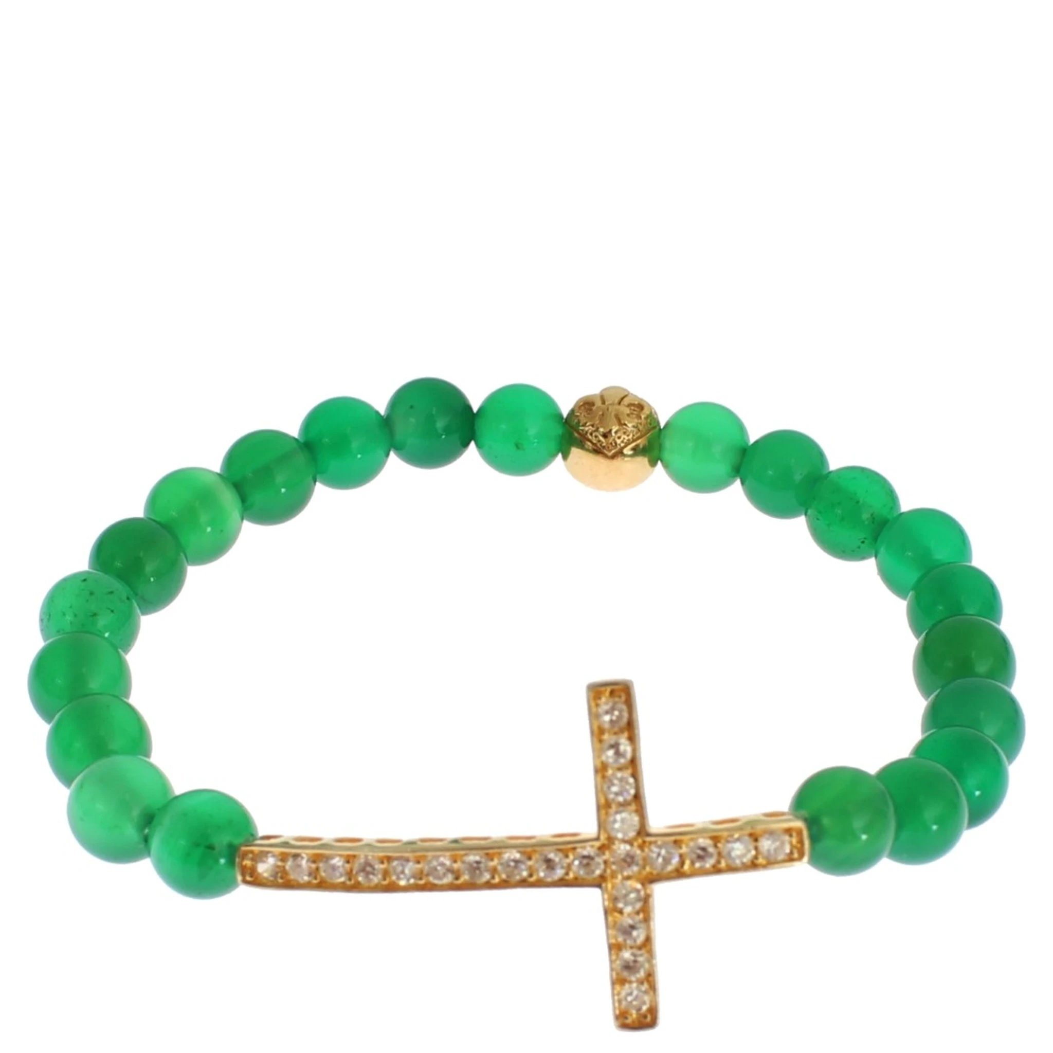 Jade Stone Gold CZ Cross 925 Silver Bracelet