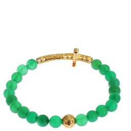 Jade Stone Gold CZ Cross 925 Silver Bracelet