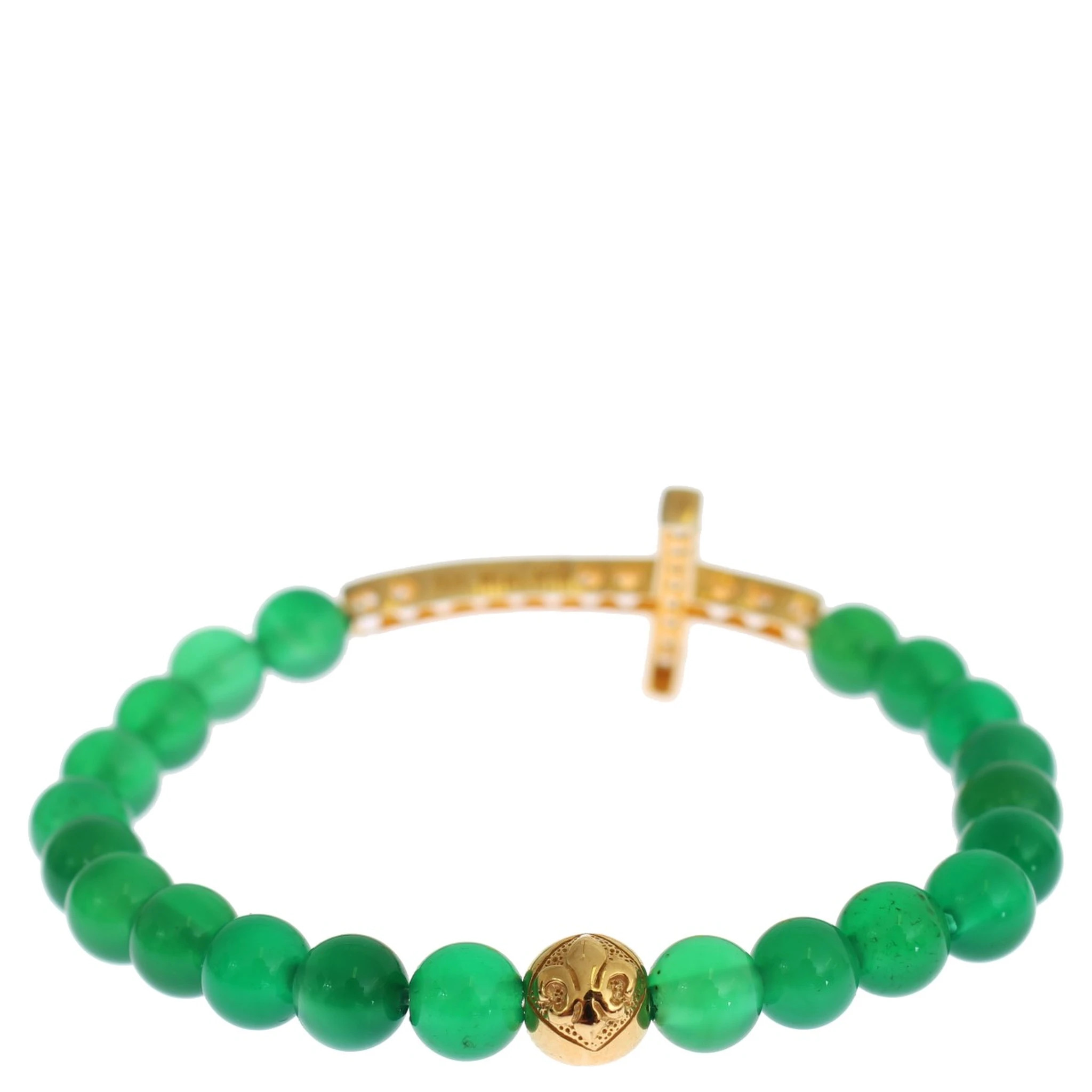 Jade Stone Gold CZ Cross 925 Silver Bracelet