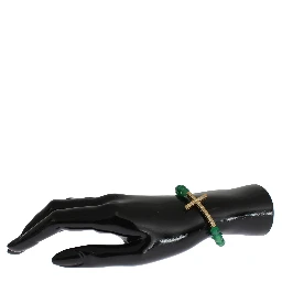 Jade Stone Gold CZ Cross 925 Silver Bracelet